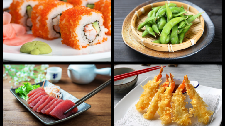 quatro tipos de comidas japonesas