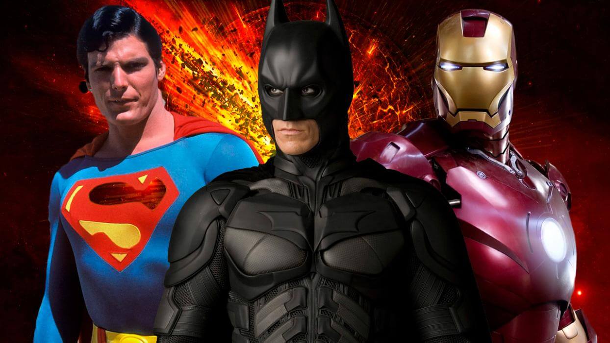 super man, homem de ferro e batman, herois de filmes