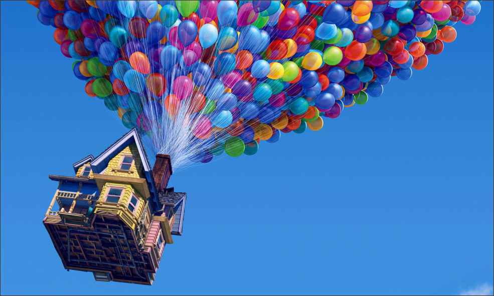 casa voando com balões no filme UP - Altas aventuras